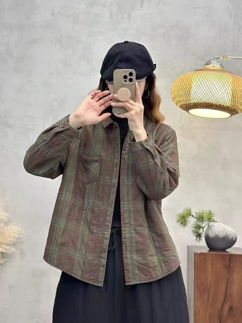 冬季新款百搭休闲时尚格子加棉长袖衬衣