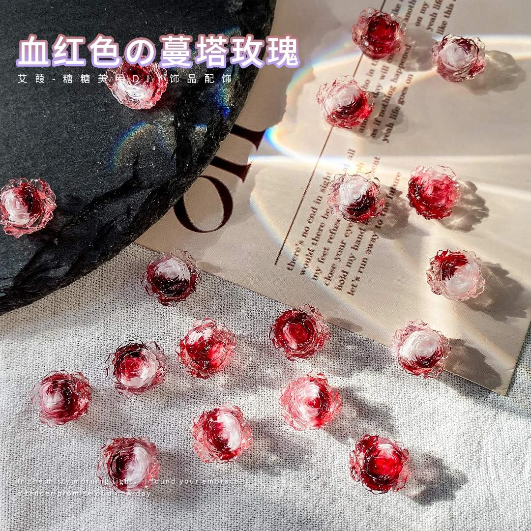 月季玫瑰100颗软雕花美甲DIY饰品手链手串材料新品手工彩色山茶花