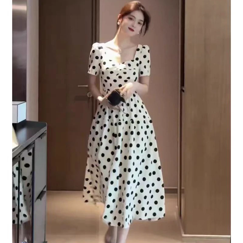 夏季新款雪纺连衣裙波点轻奢洋气高级感长裙度假风时尚减龄显瘦