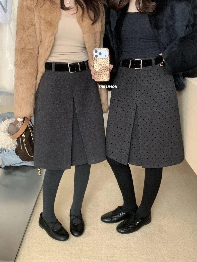（气质款）毛呢百褶裙女2025新款秋冬a字中短裙高智感深灰色半身裙
