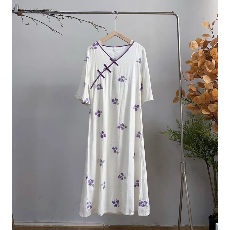 13720原创新中式刺绣A字连衣裙仙女裙女装