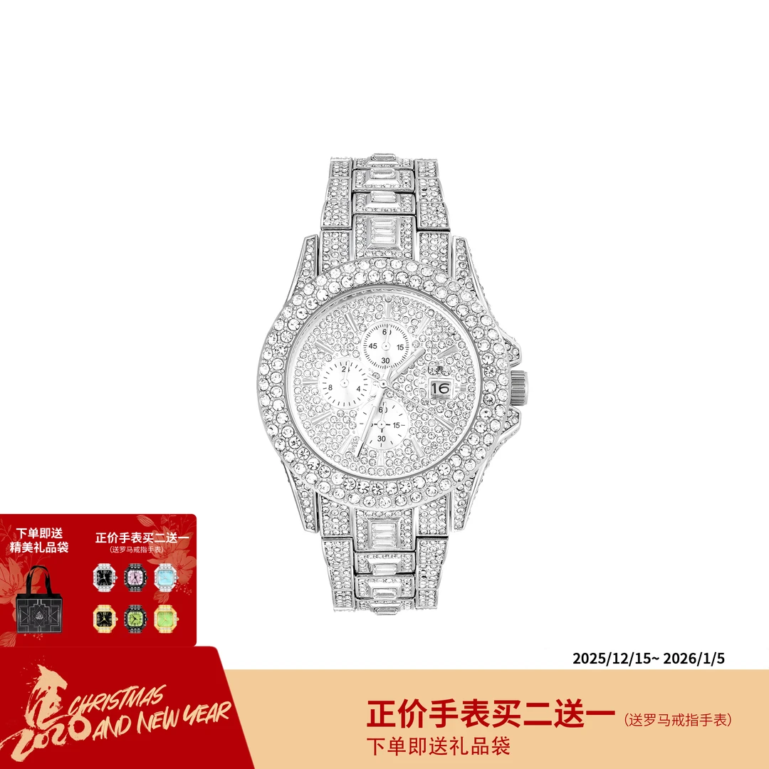 ICEGANG满钻三眼系列钢带腕表老钱风轻奢手表男女同款欧美嘻哈