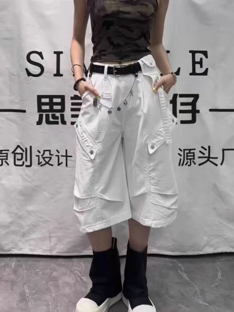 2025爆款夏季百搭高腰宽松工装7分裤
