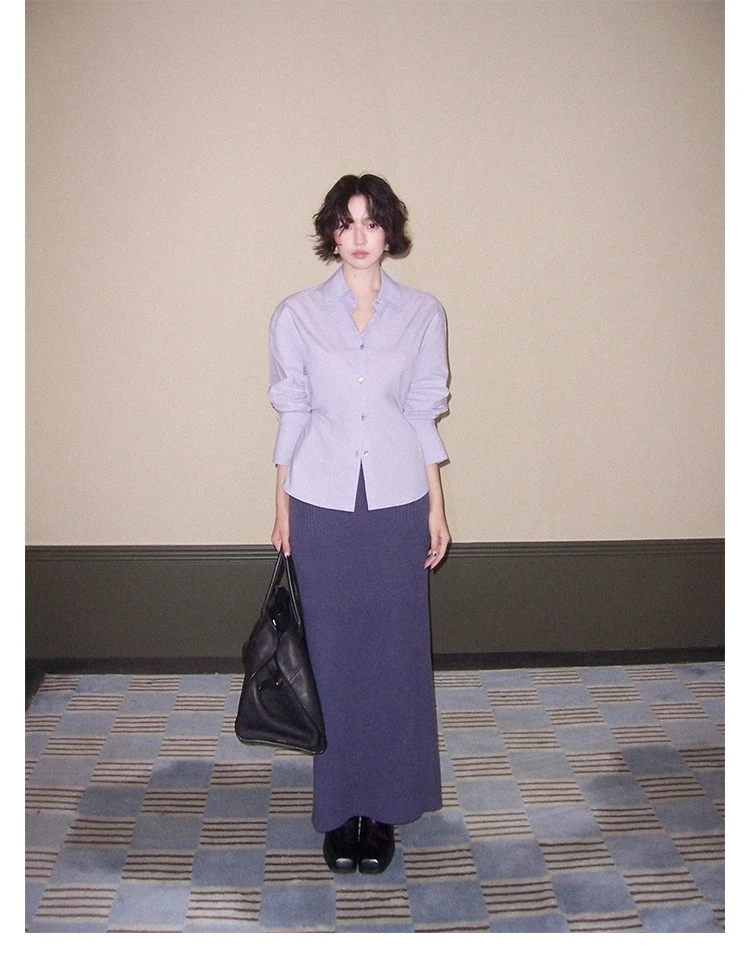 酒午自制【纤律】复古秋季新款高腰修身包臀坑条半身裙女KLF4292z