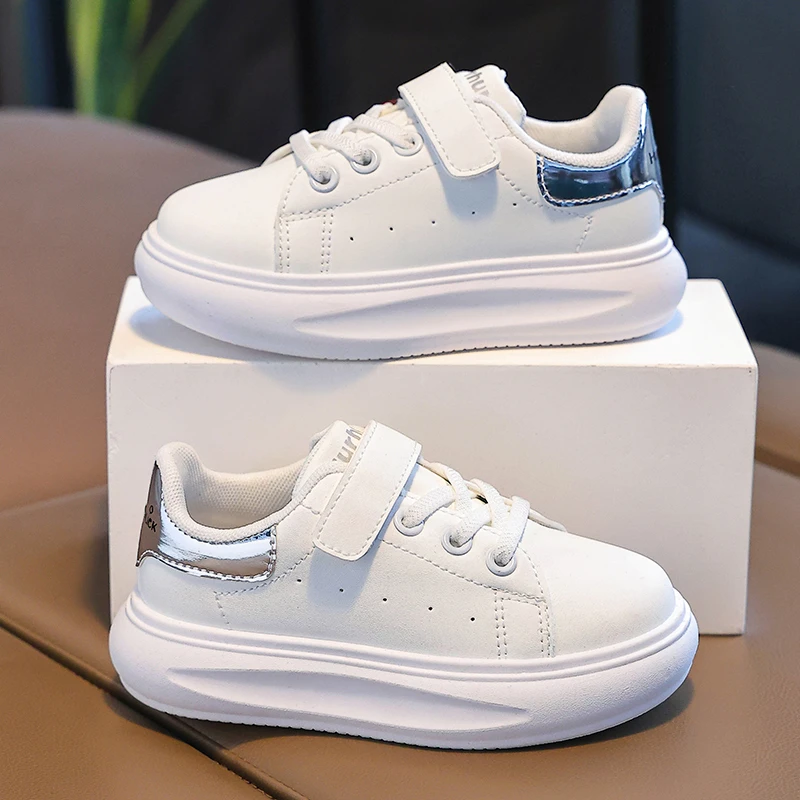 儿童小白鞋韩版百搭男童女孩白色运动板鞋防滑皮面软底休闲白球鞋