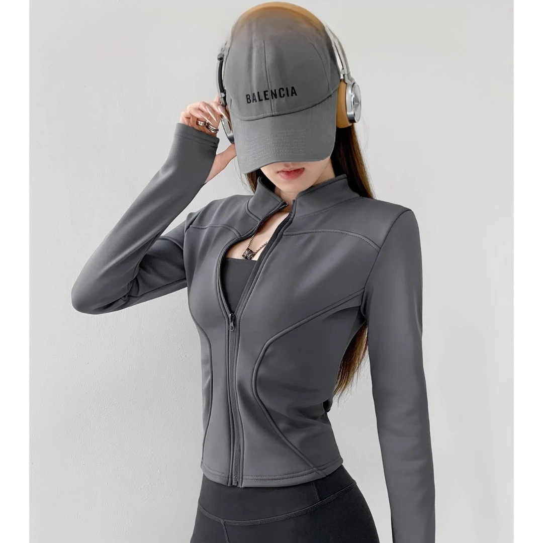 保暖加绒加厚瑜伽外拉链开衫立领修身显瘦力长袖秋冬款上衣