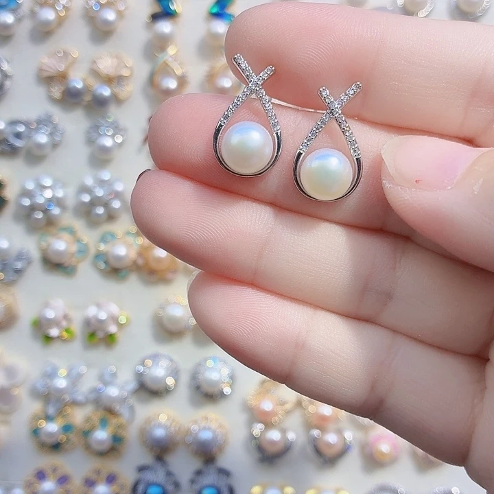 合金淡水珍珠耳饰