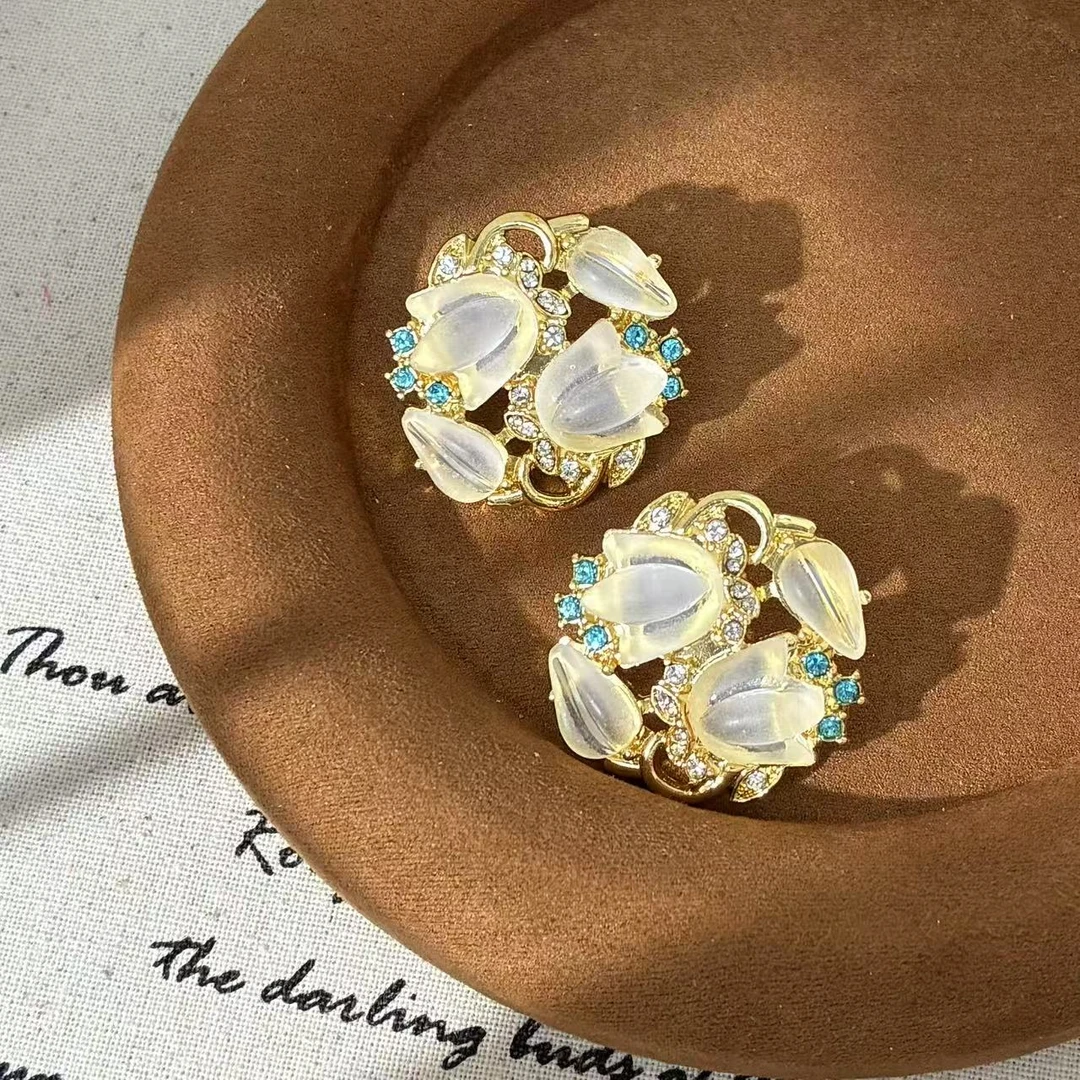 合金合成锆石耳饰 远远（YY287） 小众法式气质精致优雅简约