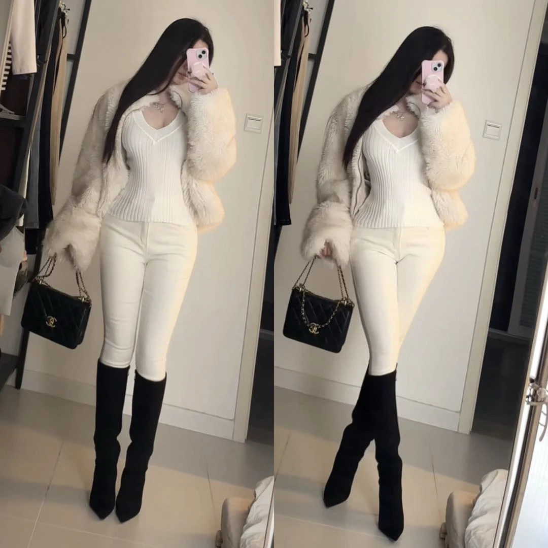 一只予【纯白小脚裤】丰胯弹力美胯显瘦加绒纯欲贵气千金高腰牛仔