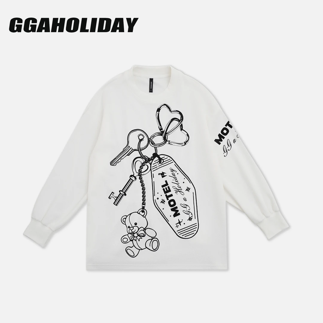 GGAHOLIDAY时尚宽松休闲潮流百搭印花秋季长袖白色卫衣-153131