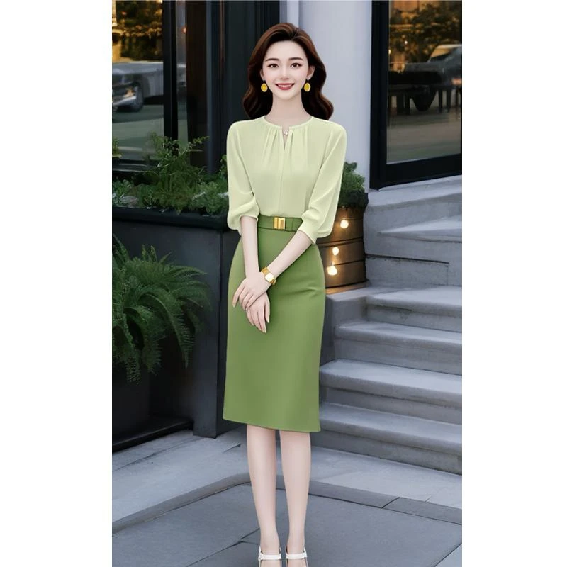 早春搭配一整套气质名媛高端轻奢高级感小香风绿色衬衫半身裙套装