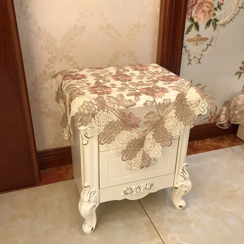 床头柜盖布简约现代蕾丝通用冰箱空调防尘罩正方形家用盖巾欧式