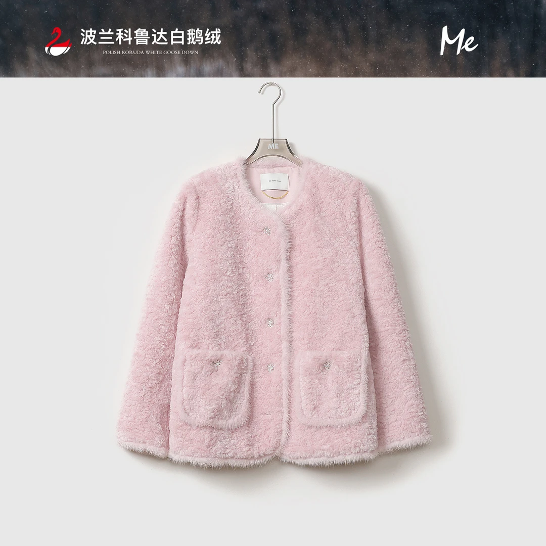 ME【波兰进口科鲁达樱花浮影一手长】白鹅绒水貂毛条羽绒服MEQA4596