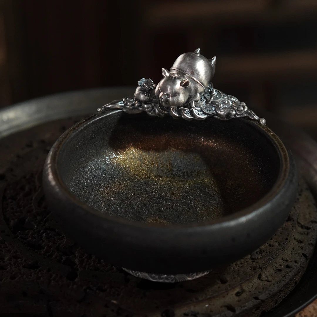 福器艺术小飞猪黑陶主人杯特色原创设计匠心打造国潮手工制作茶杯