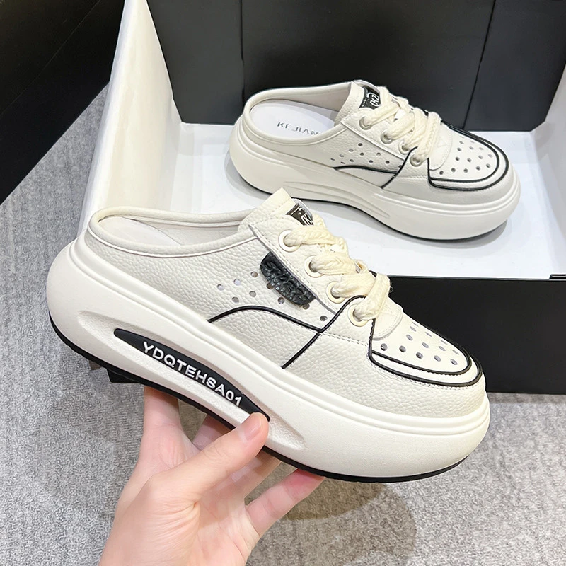 包头半拖鞋女2025夏季新款外穿凉拖松糕厚底小白鞋懒人一脚蹬女鞋