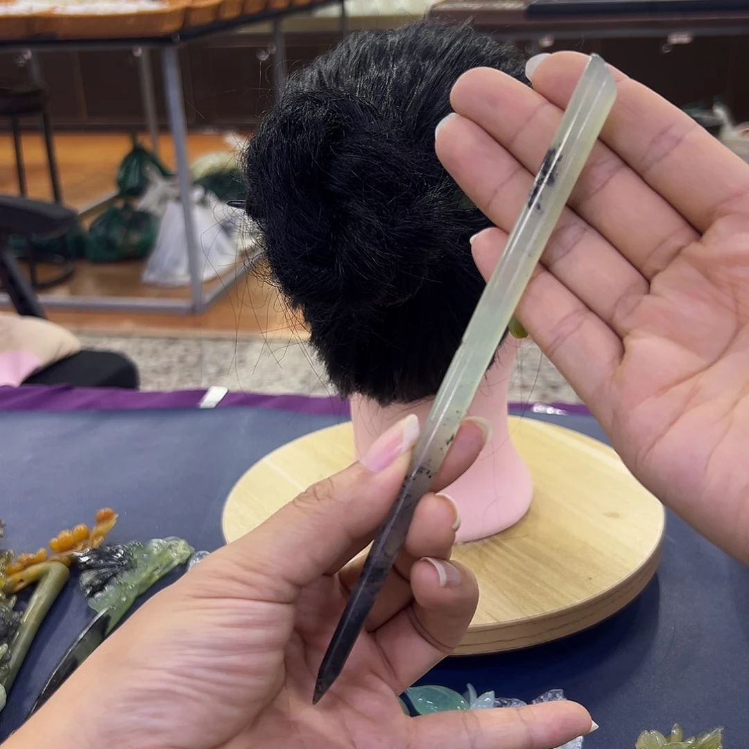 未镶嵌蛇纹石玉糯底水墨素杆