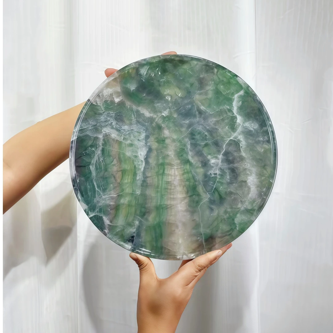 天然奢石【萤石】圆盘摆件时尚透明家用简约储物干泡盘轻奢圆形
