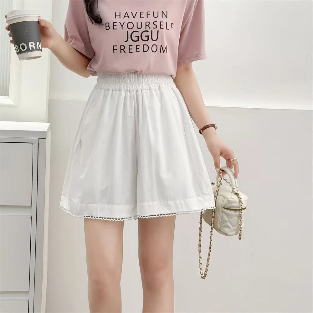短裤女夏辣妹外穿2025新款松紧腰宽松显瘦亮丝A字打底休闲阔腿裤