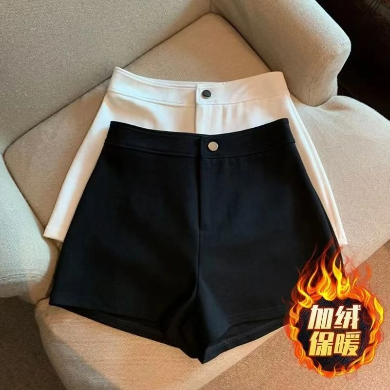 黑色下半身失踪透气短裤女秋冬加绒加厚高腰显瘦紧身弹力辣妹热裤