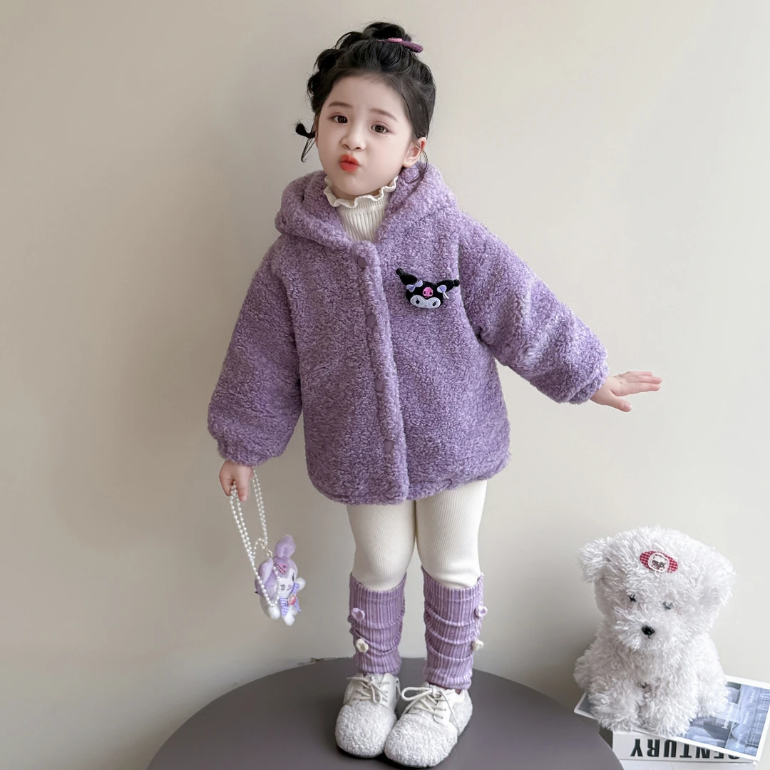 女童库洛米毛毛衣秋冬季新款儿童连帽加厚外套洋气女宝宝时尚冬装
