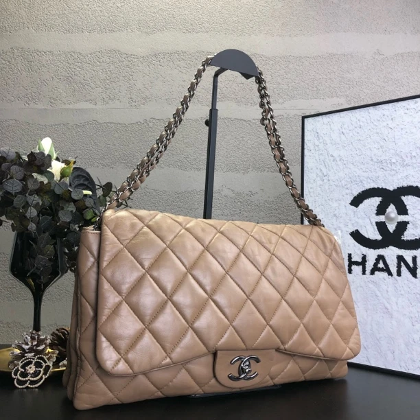 95新 Chanel/香奈儿 裸色银扣风琴CF大机场