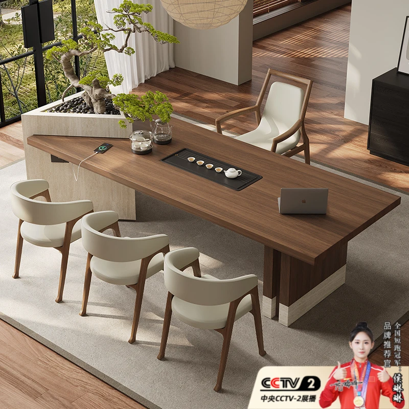 意式极简岩板茶桌椅组合别墅高端茶室空间设计师创意现代简约茶台