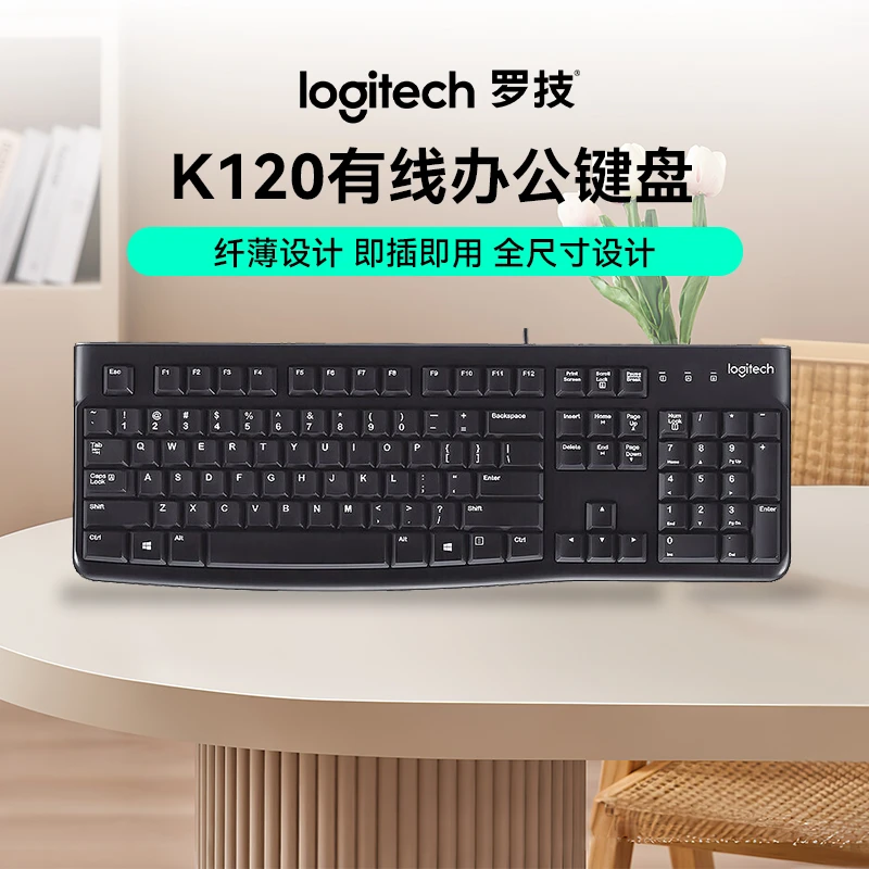 罗技K120有线键盘笔记本办公专用台式电脑商务家用打字WH