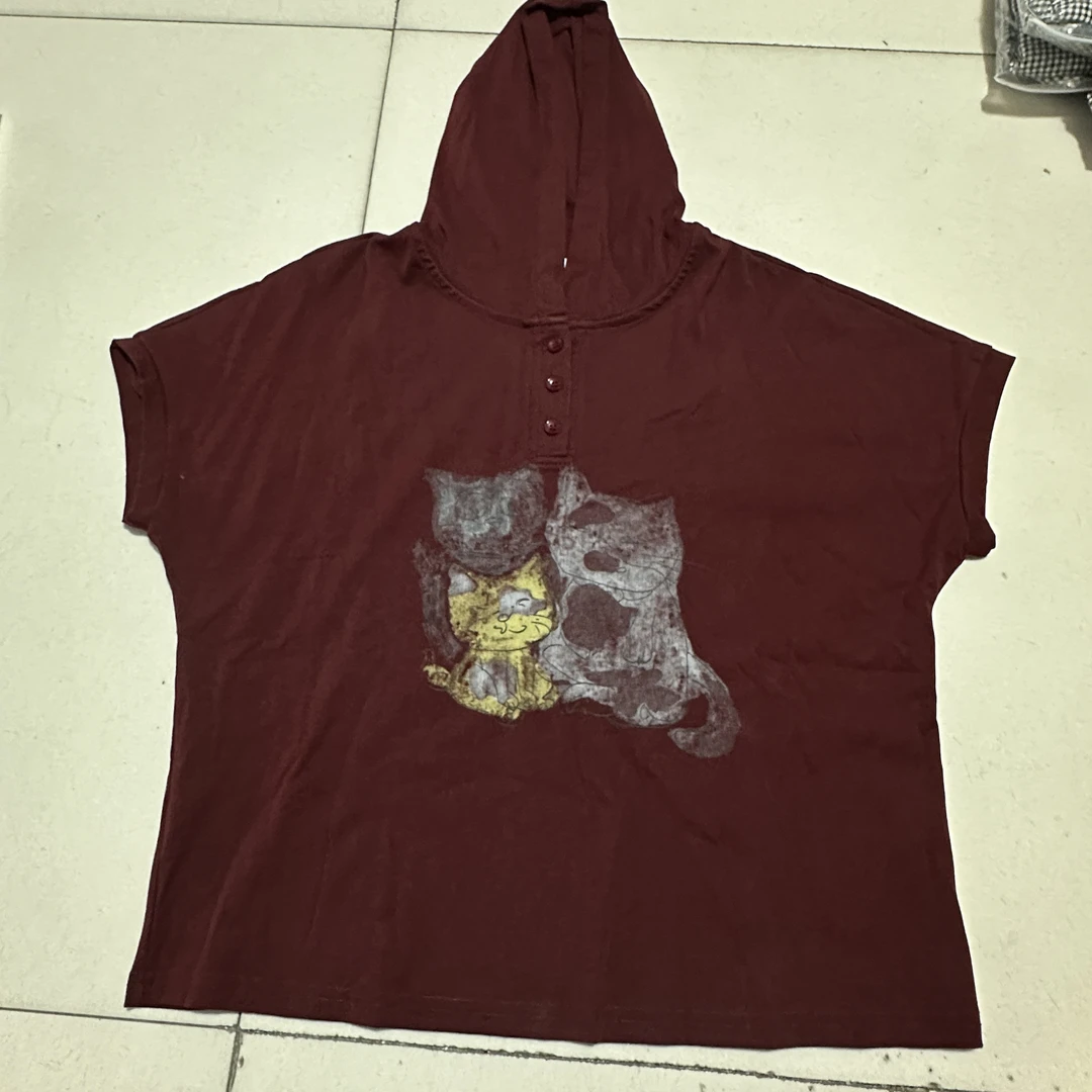 小猫咪图案无袖帽衫