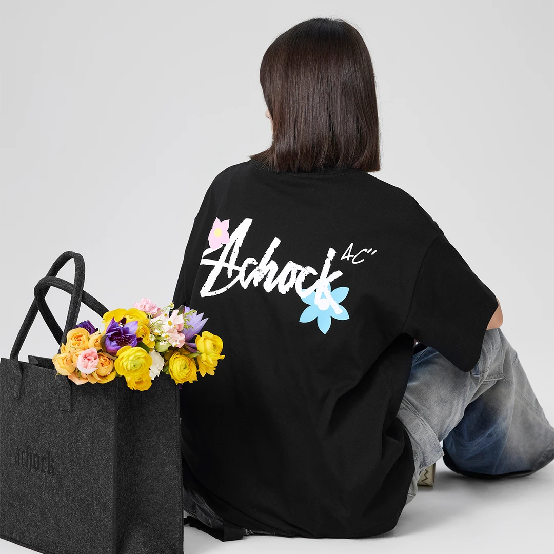 【Achock官方店】潮牌嘻哈小花印花情侣半袖t恤美式宽松圆领短袖