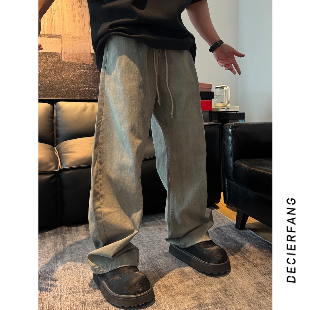 复古牛仔裤男春季美式潮牌宽松直筒裤水洗做旧水洗百搭阔腿长裤