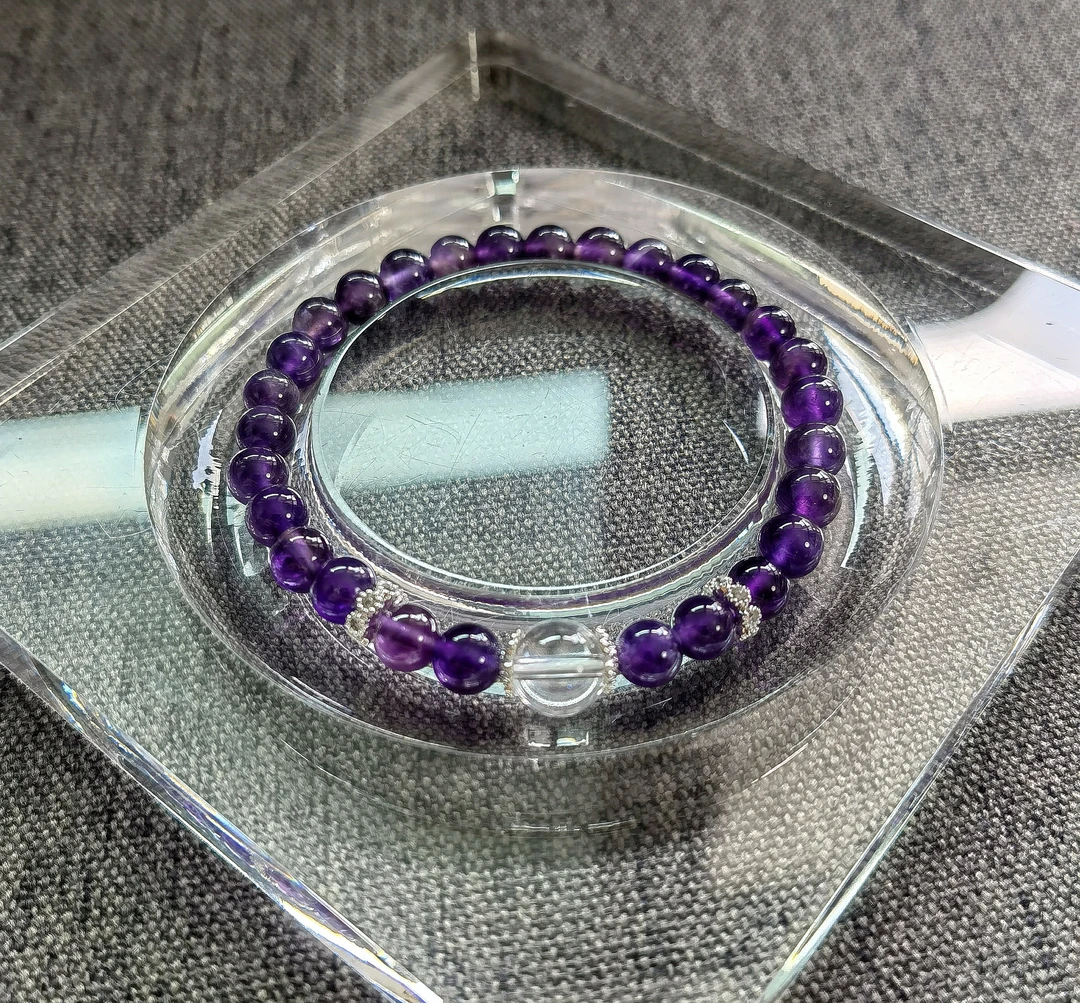 天然 卡6 乌拉圭紫水晶 白水晶 原创手串 福利款