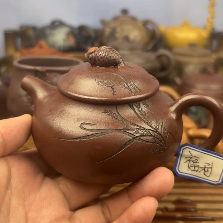 茶壶紫砂鸿运当头原矿老紫泥170c