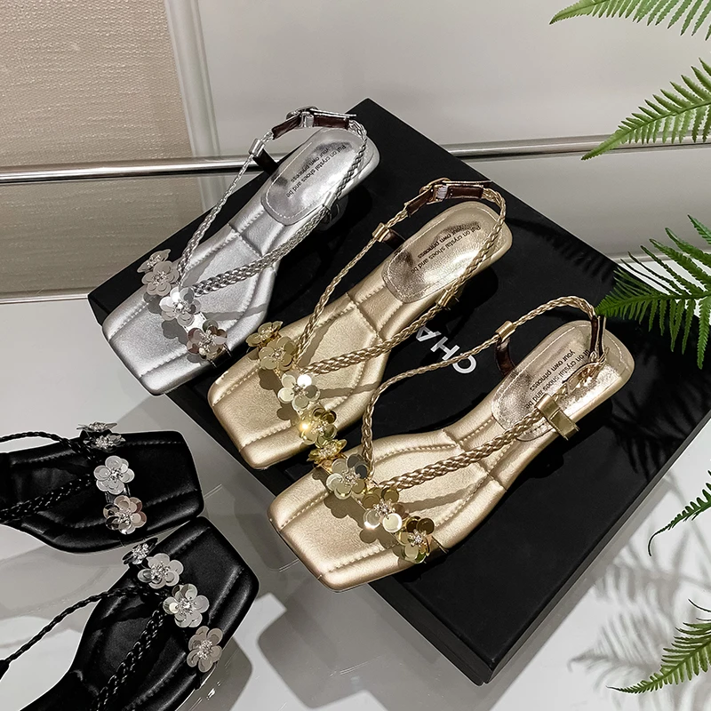 跟高5cm/34-39/夏季新款亮片花花露趾通勤仙女风高跟凉鞋