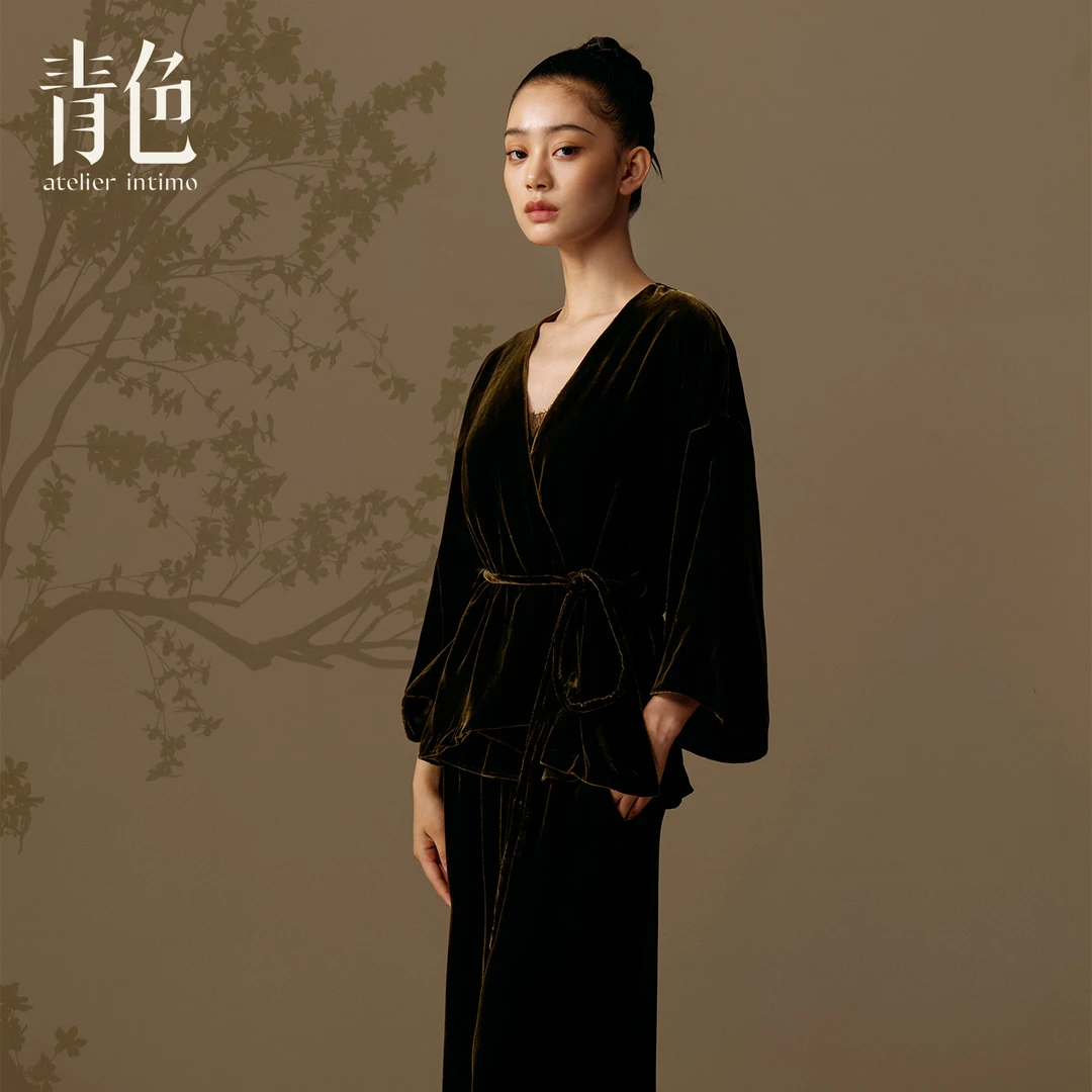 atelier intimo/青色【苔青丝绒系列】休闲秋冬气质时尚女士家居服