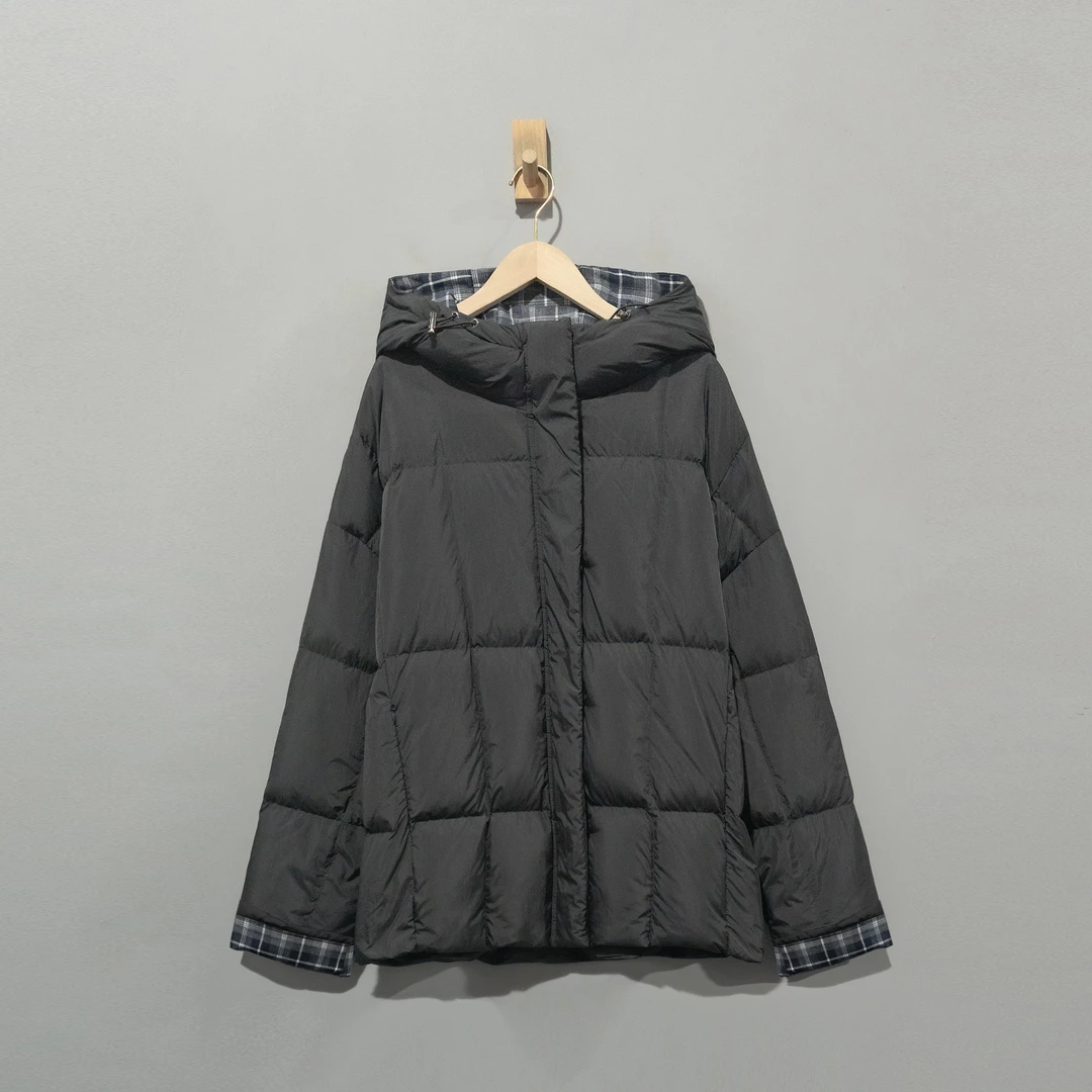 【且听风吟】0516787新国标90白鸭绒连帽内里格子百搭保暖羽绒服