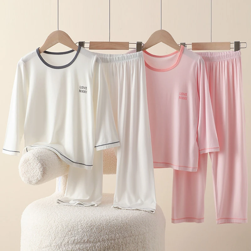 莫代尔儿童家居服套装夏季薄款冰丝睡衣男女童长袖长裤宝宝空调服