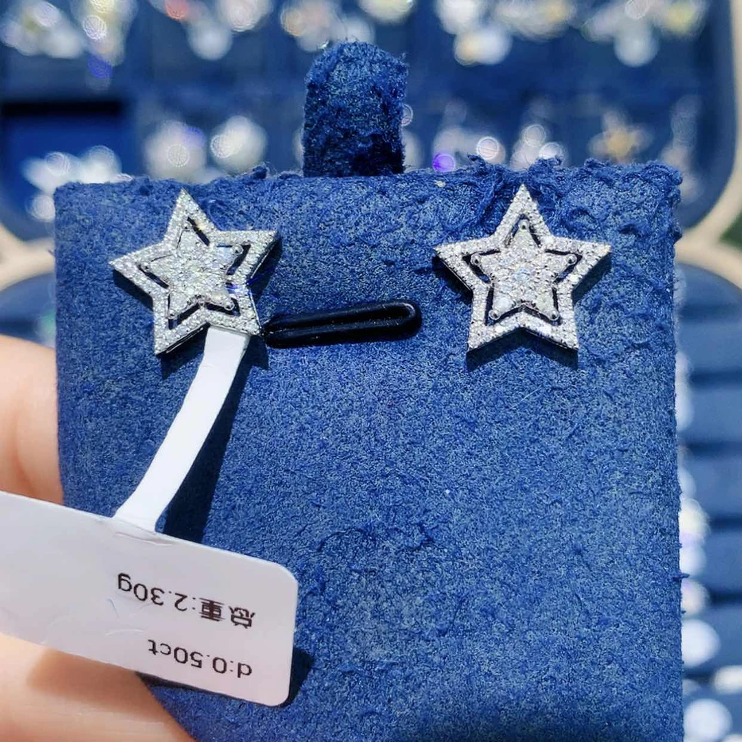 【闪购商品】铂Pt900镶嵌耳饰钻石五角星耳钉
