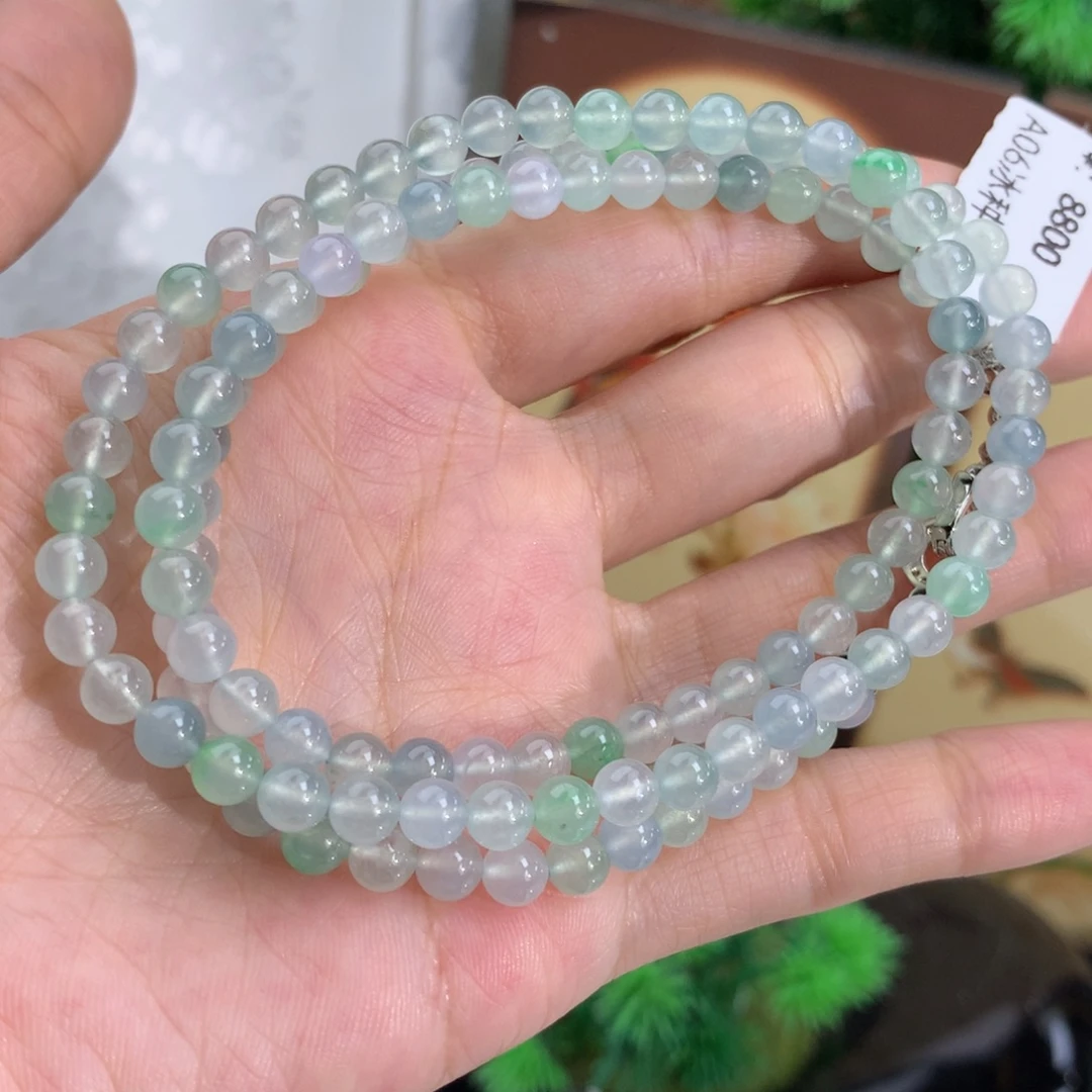 翡翠未镶嵌手串卡5正冰马卡龙项链