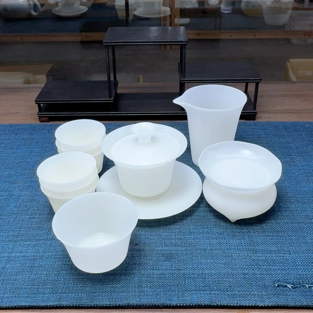 薄胎素烧璞玉冰种玉瓷茶具