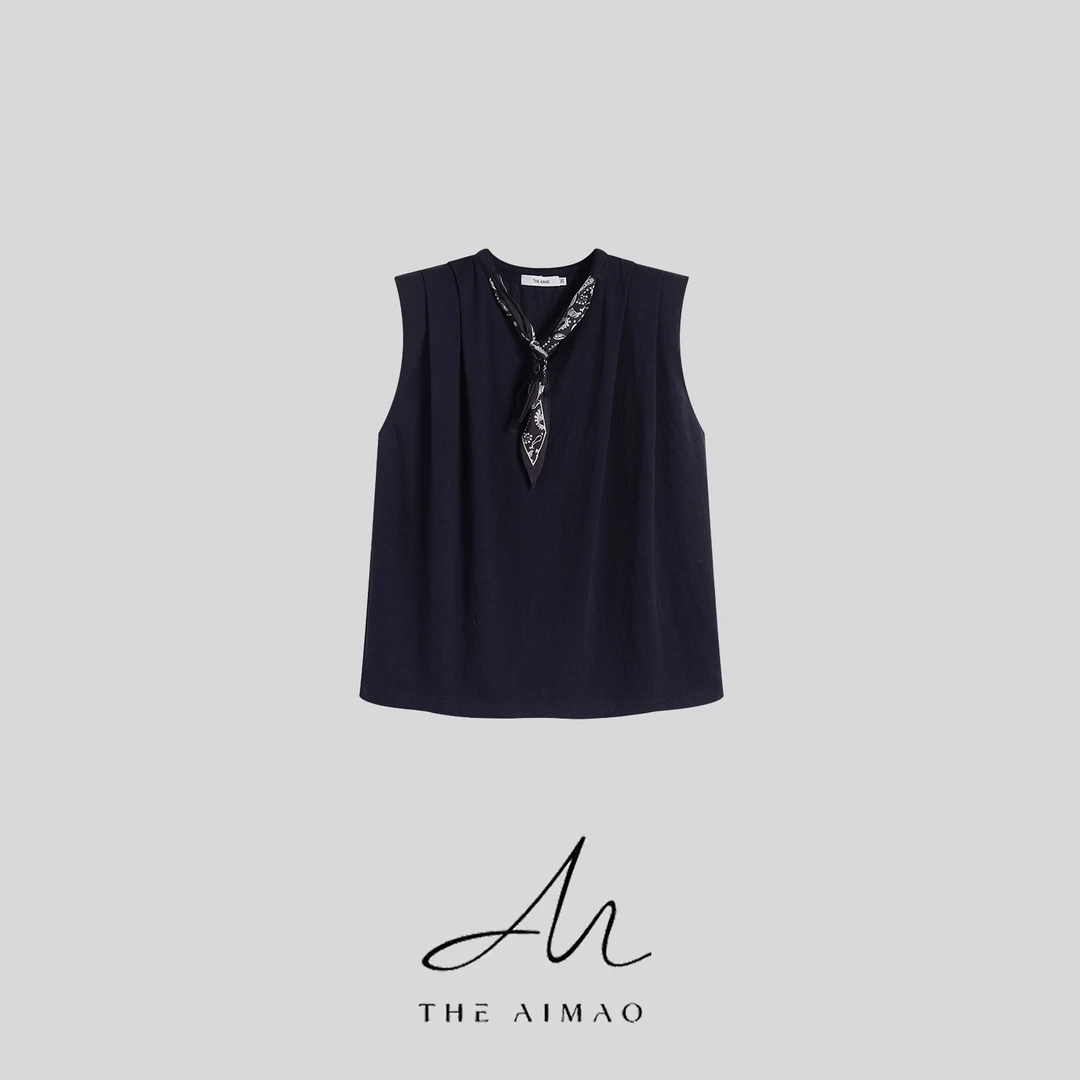 【THE AIMAO】“丝巾T“冰爽高支棉亲肤丝巾微垫肩显瘦背心XYX82286