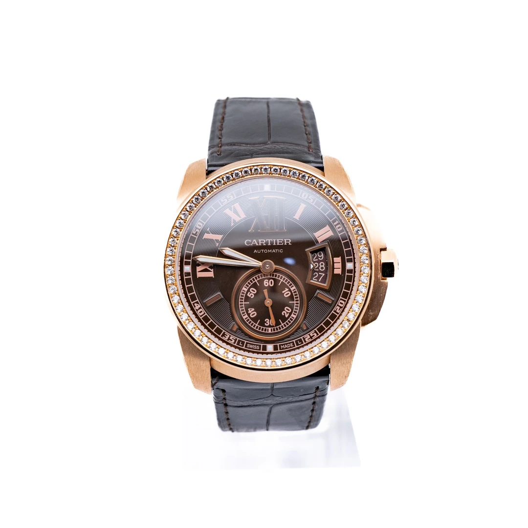 99新 Cartier/卡地亚 卡利博W7100007 42咖盘后钻男士机械表 单表