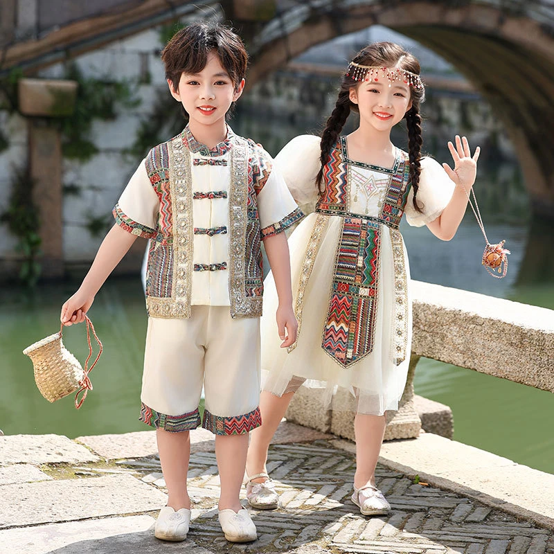 【5.2万人收藏】六一儿童汉服男女童国潮民族风套装壮族苗族女童舞