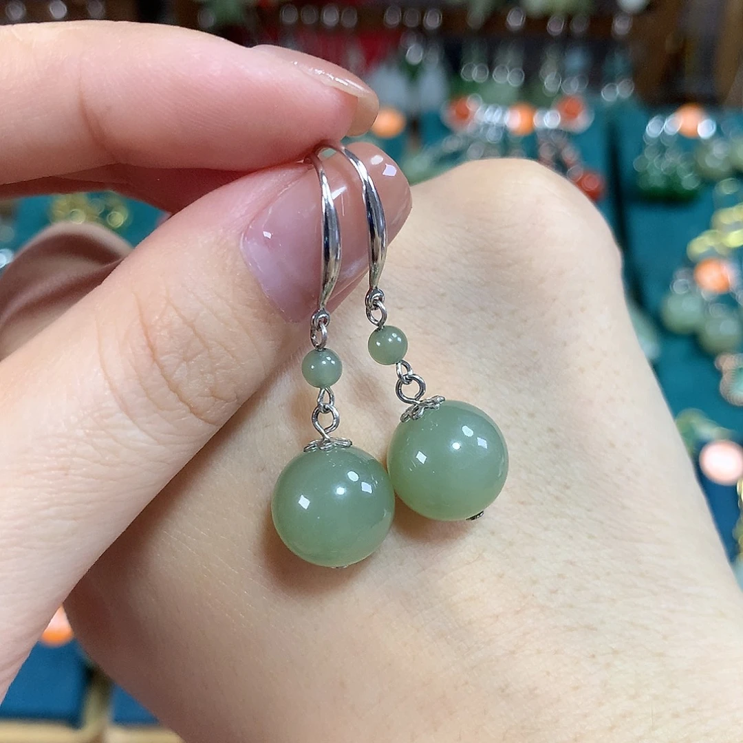 和田玉银S925镶嵌耳饰卡12mm左右