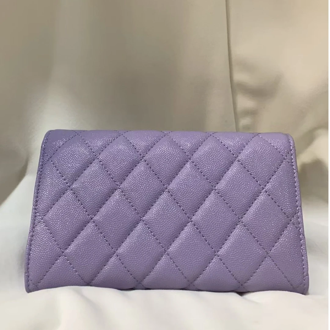 潮流真皮新款女包斜挎包珍珠链条钱包小挎包 10994 紫色