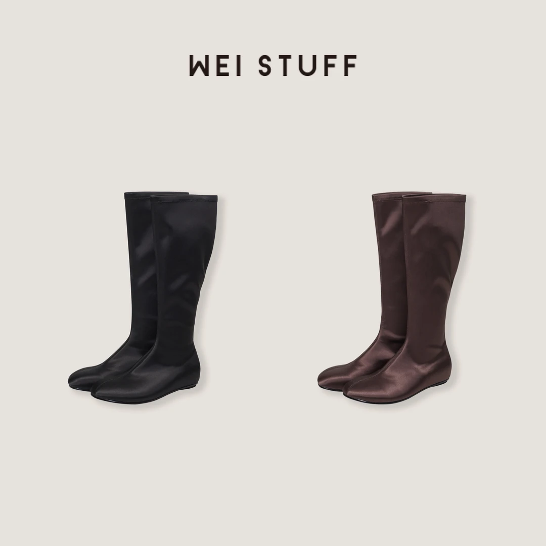 WEI STUFF  “流光缎面” 真丝丝布光泽感百搭显瘦长筒袜靴 10015.