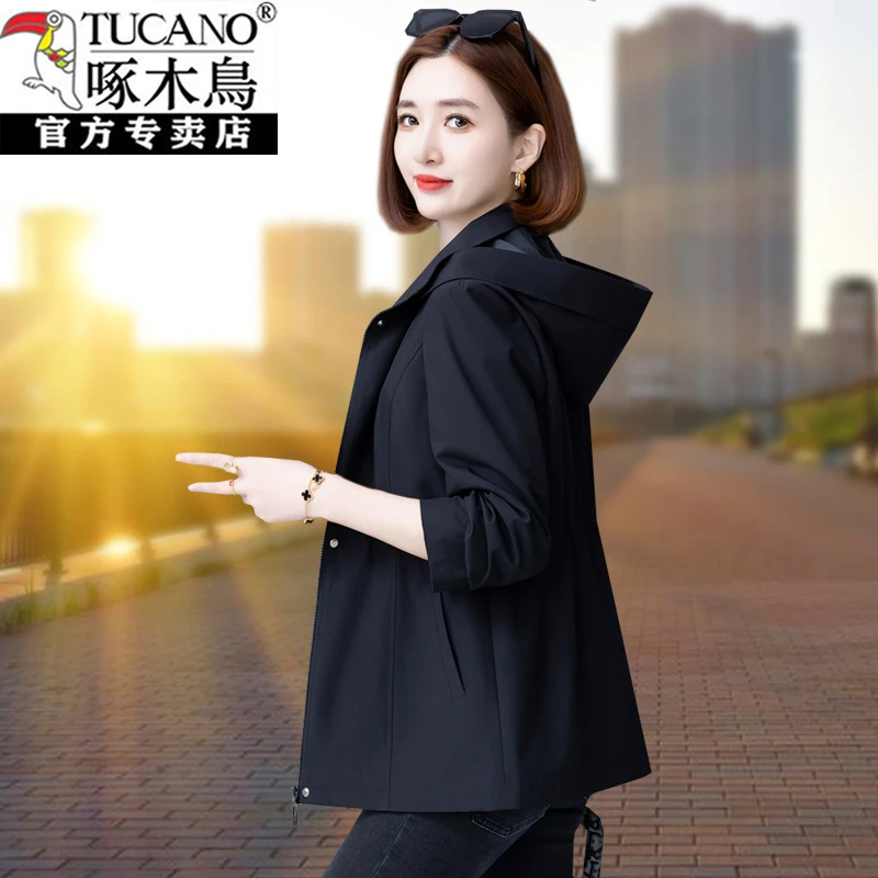 啄木鸟薄款风衣外套女春秋2025新款妈妈洋气减龄宽松休闲黑色夹克