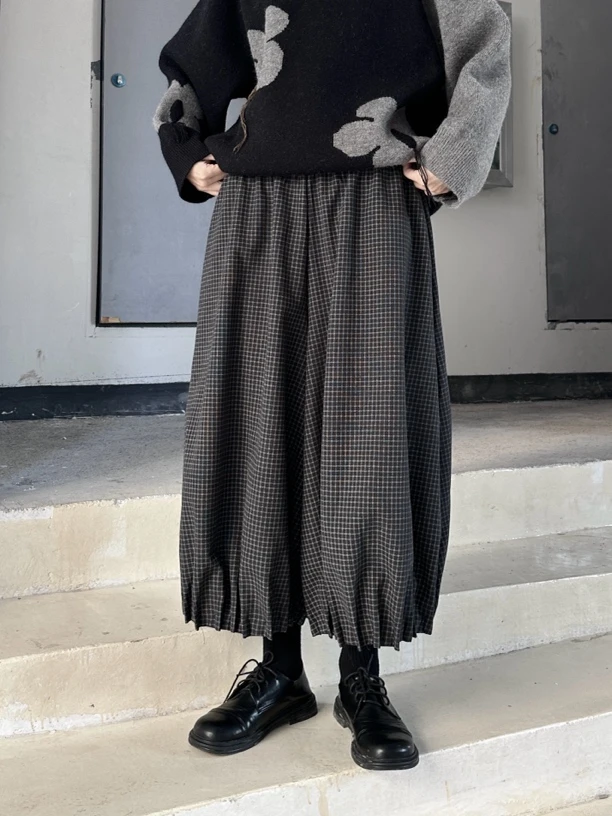 花苞裤女加厚格子冬季新款保暖宽松九分
