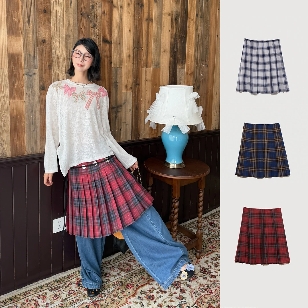 AUBRUINO设计师品牌格纹半裙DSC买手店DY5A28027