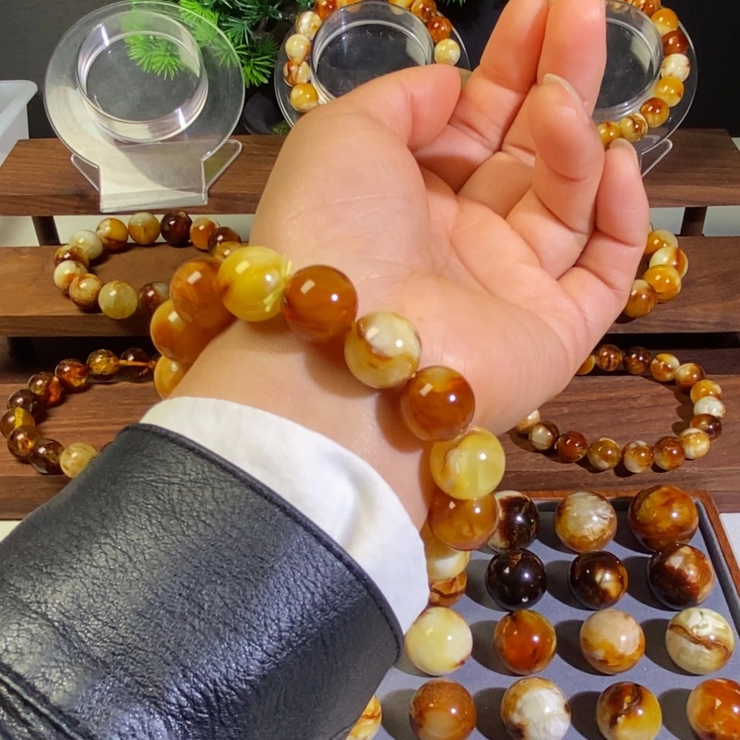 蜜蜡未镶嵌裸石沁色蜜蜡手串