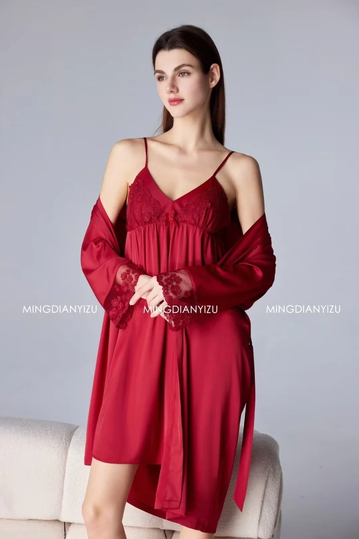 觉夏优选—名典艺族晨袍两件套女士家居服吊带仙女风外披睡袍睡衣